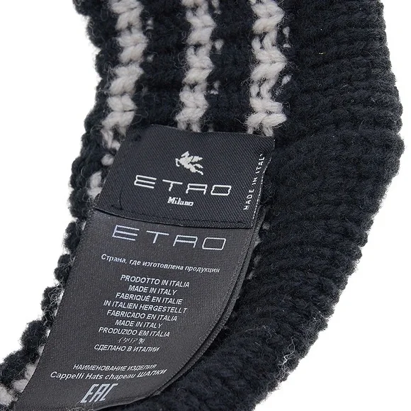 Etro logo knitted black white winter visor hat new without tags - Picture 6 of 6